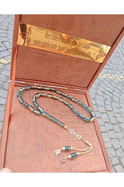 Damla ALTIN tozu yapılma ornınal kehribar tesbih isme özel isimli harfli yazılı kutusunda sertifika lı