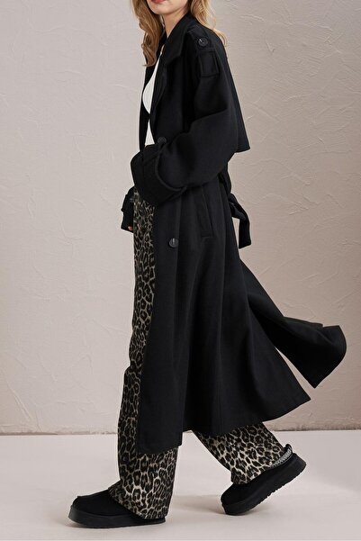 Suziş Windbreaker Detailed Black Oversized Premium Coat 9539