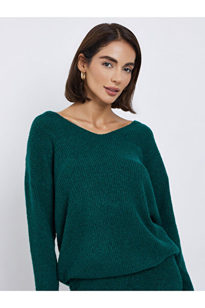 Styli V Neck Oversized Knit Sweater and Pants Co-Ords