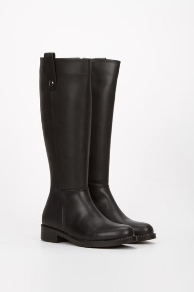 muhhu moda Women's Black Boots Flat Sole Casual Below Knee Boots