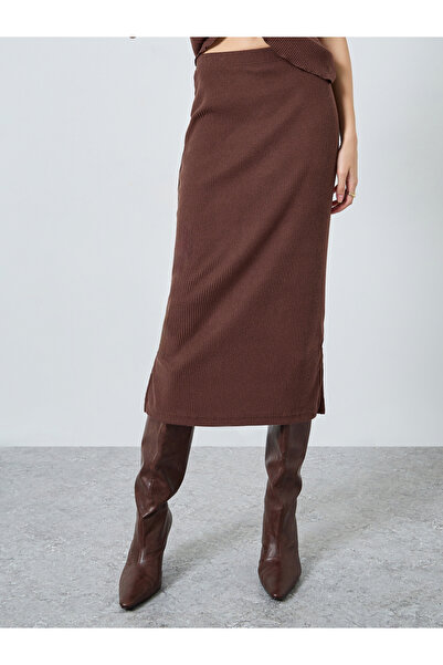 Styli Brown Ribbed Knit Top and Skirt Co-ords