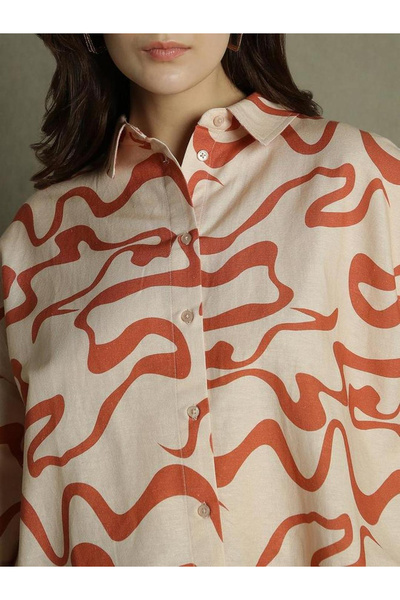 Dennis Lingo By Styli Orange Abstract Print Boxy Shirt