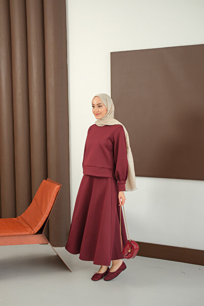 LOCCO Women's Crew Neck Scuba Suit Burgundy