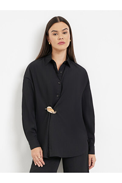 Styli Black Long Sleeve Wrap Shirt