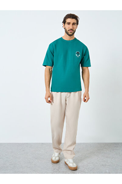 Styli Men Teal Patch Graphic Oversized T-Shirt