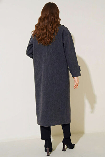 Kirazgym Women's Adel Double-Breasted Collar Long Cashmere Coat