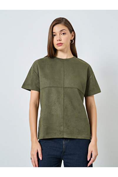 Styli Olive Green Suede T-Shirt