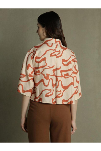 Dennis Lingo By Styli Orange Abstract Print Boxy Shirt