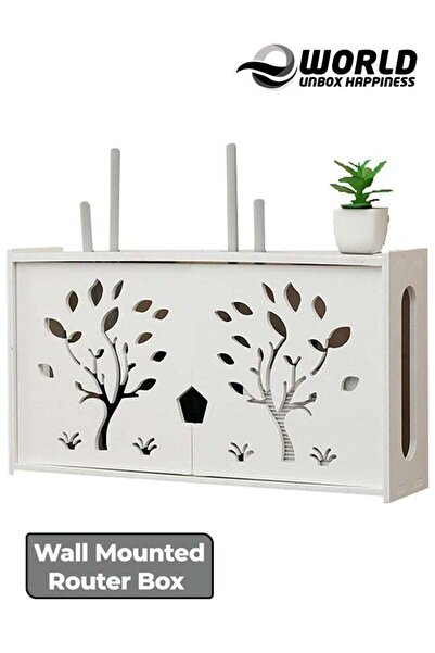 Eworld رف جهاز توجيه أنيق مثبت على الحائط مع صندوق حماية لوحة التوصيل، باللون...