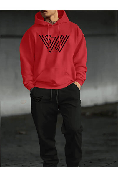 Flow touch Geometric Logo Printed Hoodie Tracksuit Set