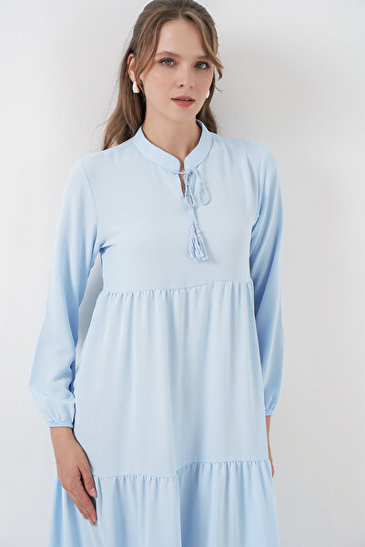 Bigdart T1627 Collar Lace-Up Dress - B.Blue