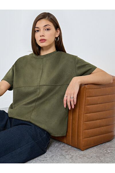 Styli Olive Green Suede T-Shirt