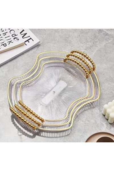 genric Acrylic tray set, 3 pieces, clear with gold accents 00001