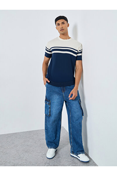 Styli Boxy Fit Flat Knit Striped T-Shirt