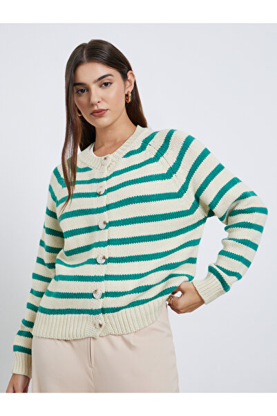 Styli Relaxed Fit Striped Knit Cardigan