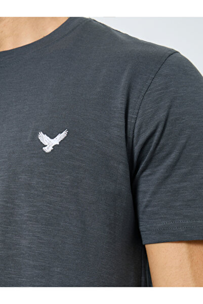 Styli Men Grey Embroidered Eagle Cotton T-Shirt