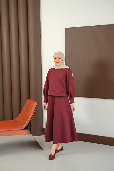 LOCCO Women's Crew Neck Scuba Suit Burgundy