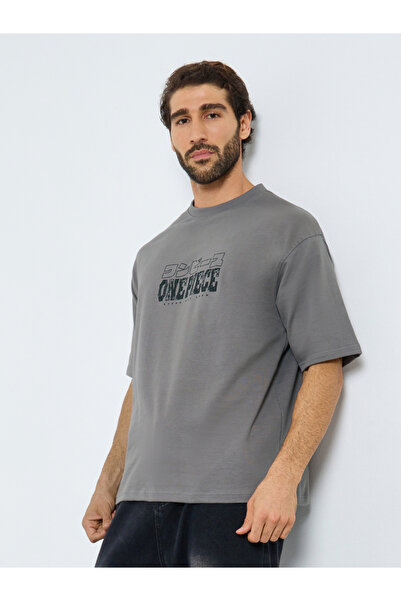 Styli Men Grey One Piece Graphic Print Oversized T-Shirt