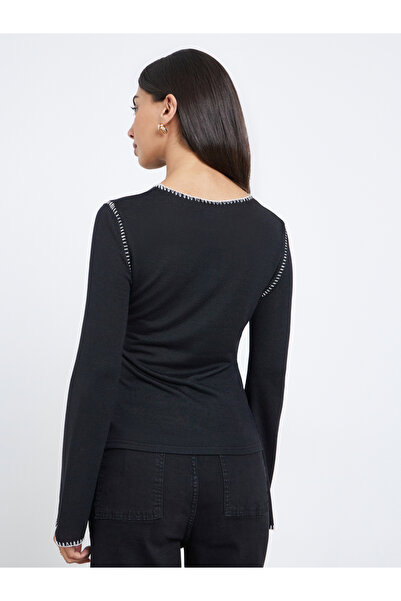 Styli Black Knit Top with Overlock Seam