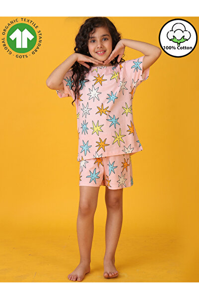 Anthrilo By Styli Girls Pink Star Print Cotton T-Shirt and Short Set