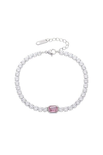 RAFINI Tennis bracelet with pink stone - Placata cu Aur 18K, Otel inoxidabil
