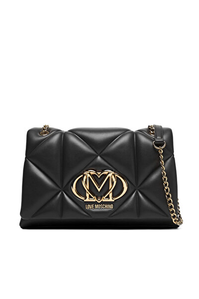 Love Moschino Women's Quilted Chain Strap Leather Zipper Closure Black Should...