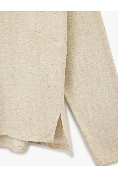 Koton Soft Textured Loose Fit Long Sleeve Mock Neck Stone Sweatshirt