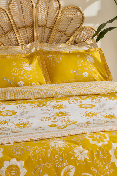 Karaca Home Vespera 100% Cotton Double Duvet Cover Pique Set Mustard