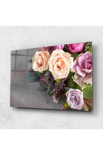 Arthub Tablou Sticla,Dormitor si Living, Buchet De Flori, Cream Purple Bouquet