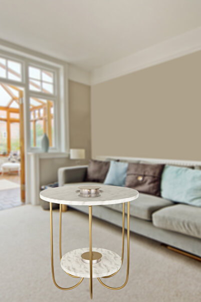 Begüsa Revano Ledli Pilli Sehpa Eskitme Mermer Ahşap