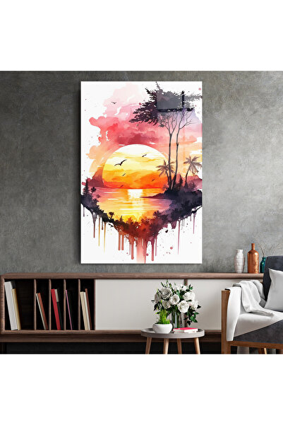 Arthub Glass Painting, Bedroom and Living Room, Sunset, Purple Sunset Art