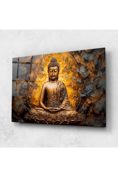 Arthub Tablou Sticla,Dormitor si Living, Buddha, Gold Grey Buddha