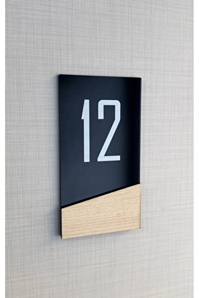 Yönline Black Glossy Plexiglass Maple Detailed Door Number 7X13 cm Self-Adhesive