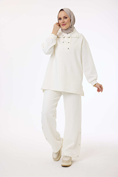 My City 6152 - Stylish Comfortable Collar Button Detail Women's Pants Shirt Set