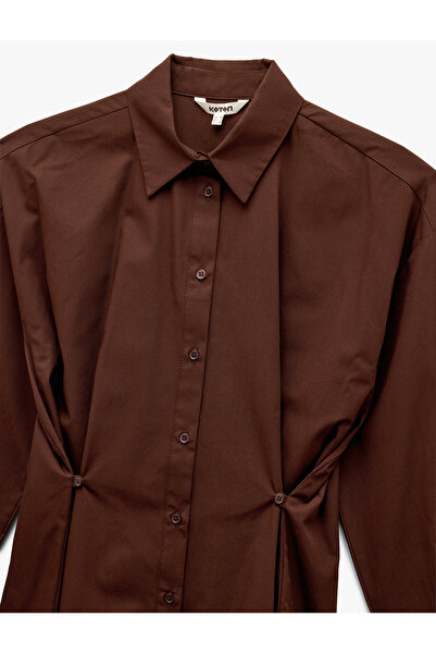 Koton Long Sleeve Classic Collar Pleated Detail Poplin Shirt