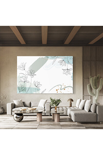 Arthub Tablou Sticla,Dormitor si Living, Flori Desenate, Black Blue Line