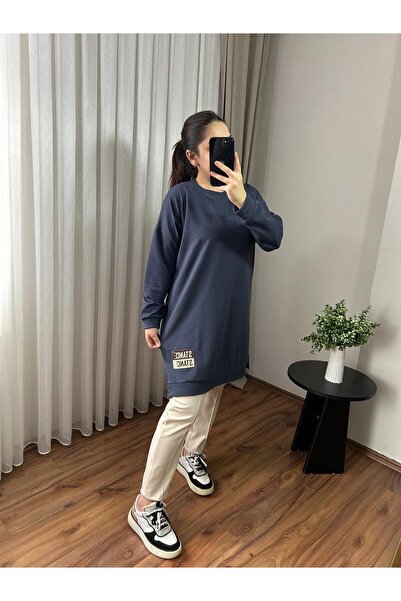 Parla Modam REVA BİSİKLET YAKA ETİKET BASKILI MİDİ BOY TUNİK 3005
