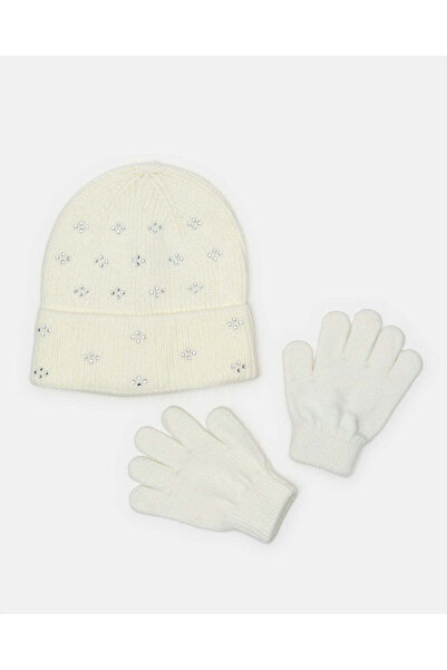 REDTAG Girls White Knitted Scarf Set (2 Piece)