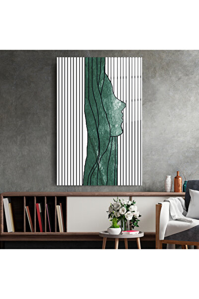 Arthub Glass Painting, Bedroom and Living Room, Abstract with Lines, Abstract Green Face