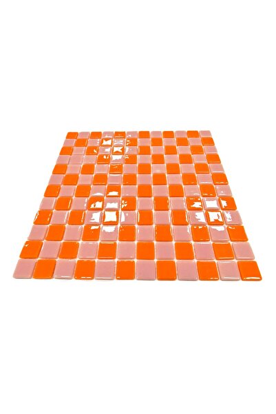 MozaiKristaL 25X25Mm for All Surfaces. Orange-Pink Checkered 31.5X31.5Cm. Mesh Glass Mosaic (5 Mesh Tiles)