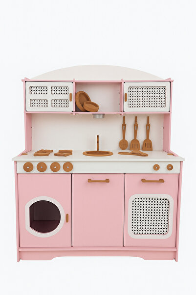 HOBBY HOUSE Bebek Pembe Ahşap Premium Çocuk Mutfak Seti Hazeranlı Servis Seti...