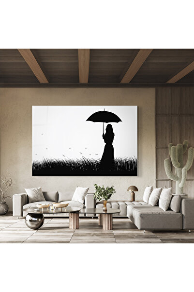 Arthub Tablou Sticla,Dormitor si Living, Alb Negru, Black Umbrella