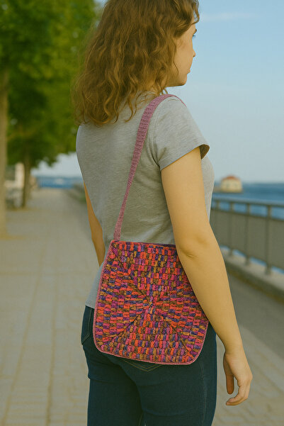Fun Life Hand Knitted Square Colorful Shoulder Bag