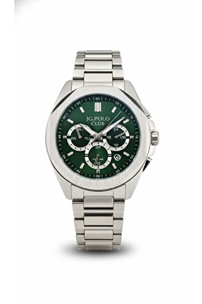 JG. Polo Club Men's Wristwatch Silver Color, Green Dial - Stylish Metal Band,...