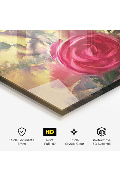 Arthub Glass Painting, Bedroom and Living Room, Roses, Pink Rose Painting