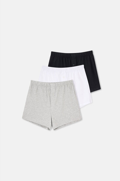 Dagi Μπόξερ 3 τεμαχίων από χτενισμένο βαμβάκι μελανζέ μαύρο-λευκό-γκρι