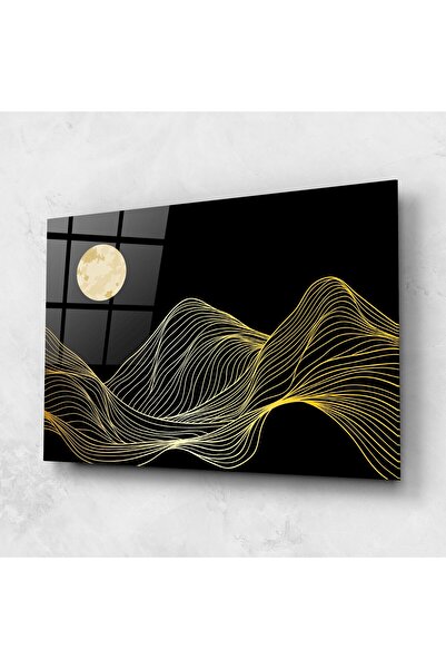 Arthub Tablou Sticla,Dormitor si Living, Minimaliste, Gold Moon