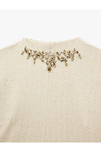 Koton Soft Textured Loose Fit Long Sleeve Mock Neck Stone Sweatshirt