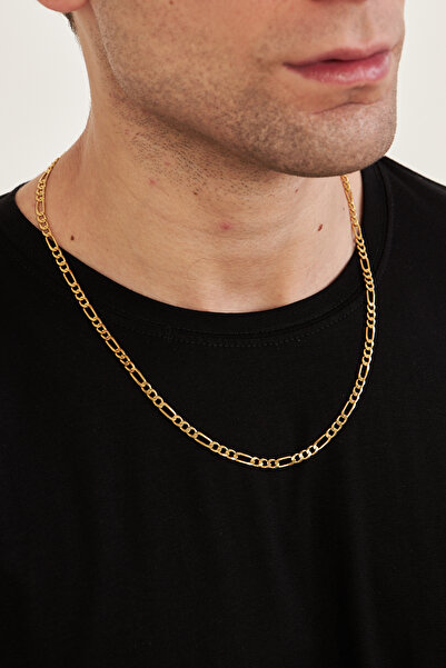 Ventino Silver 18K Altın Kaplama 5mm Figaro 925 Ayar Gümüş Erkek Zincir Kolye VEK3125