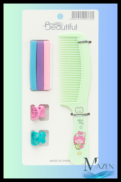 MAZEN Comb and Hair Accessory Set |   Colorful Rubber Buckle + 2 Mini Latch Buckles |   Women & Children Hair Care Set